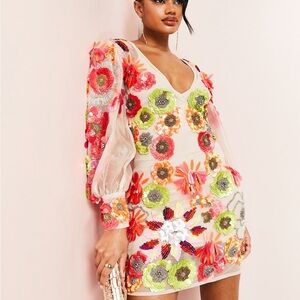 Floral Embroidered Mesh Dress